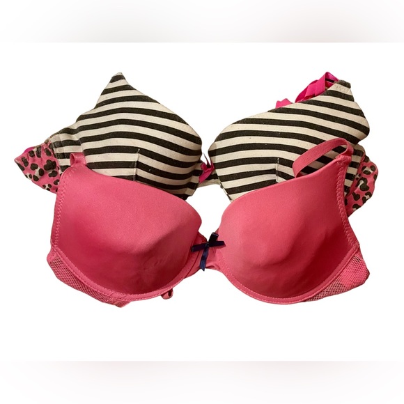 Lot Of 2 Women’s 36C Pink And Zebra Print Bras Padded Push Up - Picture 1 of 4